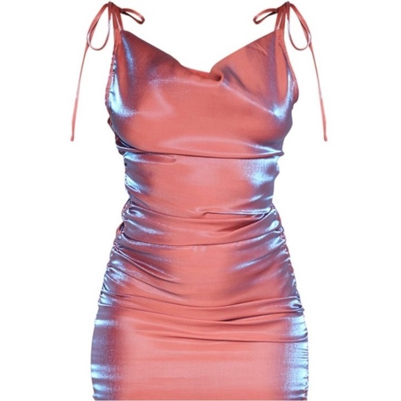 NWT Pretty Little Thing Pink Metallic Cowl Neck Maxi Dress Sz 6 - Picture 3 of 6